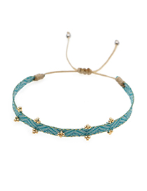 Fashion Blue Handmade Beaded Ribbon Gold Bead Flower Bracelet