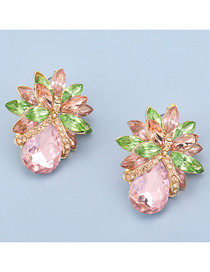 Fashion Pink Green Alloy Inlaid Glass Diamond Flower Earrings