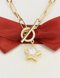 Collar Con Cierre De Anillo De Estrella De Cinco Puntas Con Diamantes Bañados En Oro