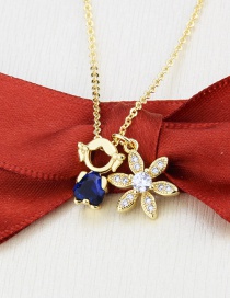 Fashion Gilded Gold-plated Copper Necklace With Diamond Flower Portrait