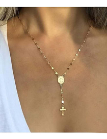 Fashion Golden Thin Chain Medallion Alloy Cross Pendant Necklace