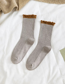 Fashion Khaki Contrasting Color Socks With Wood Ears In The Tube Pile Pile Socks