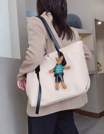 Fashion Off-white With Pendant Solid Color Stitching Large Capacity Shoulder Bag