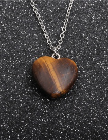 Fashion Tiger Eye Peach Heart Love Heart Stainless Steel Stone Pendant Necklace