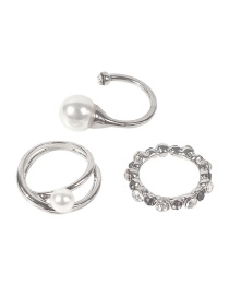 Fashion White K 3-piece Alloy Pearl Geometric Ring