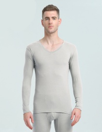 Fashion Light Gray Male Thin V-neck Round Neck Slim Couple Thermal Underwear Set