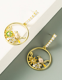 Fashion Golden Magpie Flower Alloy Diamond Earrings