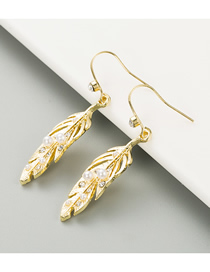 Fashion Golden Natural Pearl Leaf Alloy Diamond Earrings
