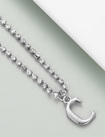 Fashion C Silver Alloy Claw Chain With Diamond Letter Pendant Necklace