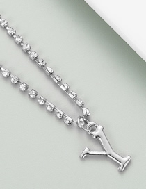 Fashion Y Silver Alloy Claw Chain With Diamond Letter Pendant Necklace