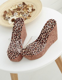 Fashion Leopard Transparent Film Wedge Platform Sandals And Slippers
