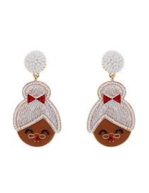 Fashion Khaki Alloy Diamond Rice Beads Granny Head Earrings