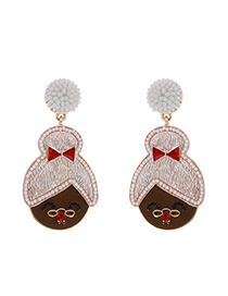 Fashion Brown Alloy Diamond Rice Beads Granny Head Stud Earrings