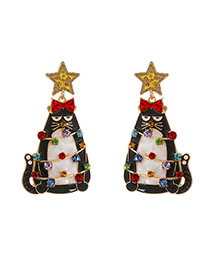 Fashion Color Alloy Diamond Five-pointed Star Totoro Earrings