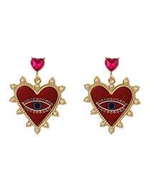 Fashion Red Alloy Diamond Pearl Love Eye Stud Earrings