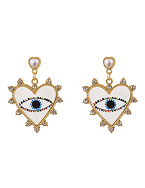 Fashion White Alloy Diamond Pearl Love Eye Stud Earrings