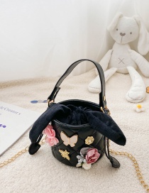 Fashion Small Flower Black Drawstring Chain Flower Letters Childrens Shoulder Messenger Bag