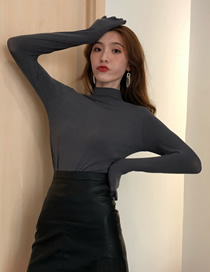 Fashion Gray Turtleneck Solid Color Long-sleeved Bottoming Shirt Top