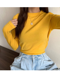 Fashion Yellow Solid Color Round Neck Long Sleeve Bottoming Shirt