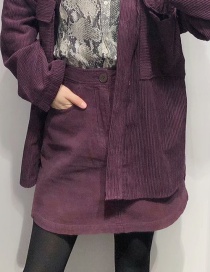 Fashion Dark Purple Corduroy Stitching Pocket Solid Color Skirt