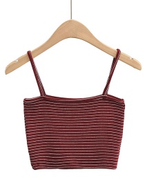 Fashion Wine Red Short Striped Camisole Top