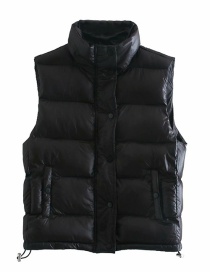 Fashion Black Loose Jacket With Stand-up Collar Cotton Vest