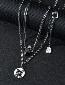 Fashion Titanium Steel Necklace Cat Zircon Medallion Pendant Multi-layer Necklace