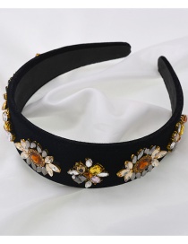 Fashion Black Diamond Flower Alloy Fabric Wide-brimmed Headband