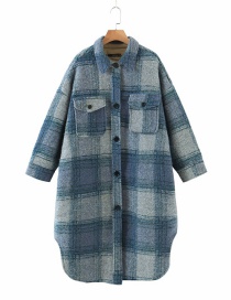 Fashion Blue Woolen Woolen Plaid Coat Puffer Jacket