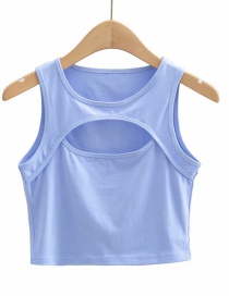 Fashion Blue Solid Color Chest Opening T-shirt Vest Top