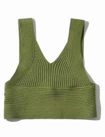 Fashion Grass Green Solid Color Pit Strip Knit Slim Vest