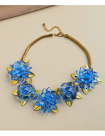 Fashion Blue Alloy Resin Flower Necklace