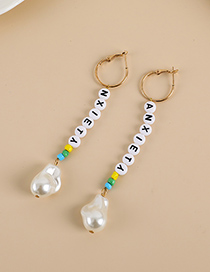 Fashion White Alloy Pearl Resin Letter Beaded Earrings