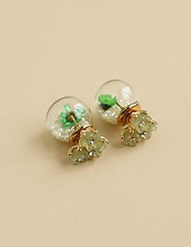 Fashion Green Alloy Resin Pearl Flower Earrings