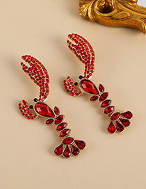 Fashion Red Alloy Diamond Crayfish Stud Earrings