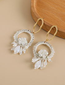 Fashion White Hand-woven Rice Beads Geometric Fan-shaped Earrings