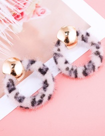 Fashion Small Gray Leopard Print Plush Round Geometric Earrings