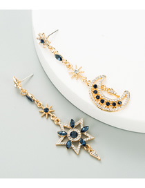 Fashion Blue Star And Moon Alloy Diamond Asymmetrical Earrings