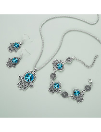 Fashion Ancient Silver Alloy Hollow Diamond Palm Necklace Earrings Bracelet Set