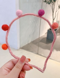Fashion Pink Fur Ball Plush Flower Contrast Wave Pattern Childrens Headband