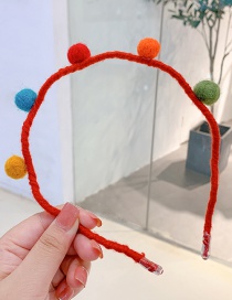 Fashion Red Fur Ball Plush Flower Contrast Wave Pattern Childrens Headband