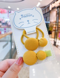 Fashion Yellow Hairpin Hair Rope [3-piece Set] Round Button Fabric Alloy Childrens Hairpin Hair Rope