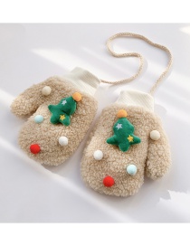Fashion Christmas Tree [khaki] 2-10 Years Old Christmas Thickened Hanging Neck Elk Christmas Tree Children Gloves