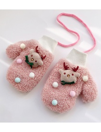 Fashion Fawn [pink] 2 Years Old -10 Years Old Christmas Thickened Hanging Neck Elk Christmas Tree Children Gloves