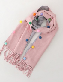 Fashion Pink Color Matching Is Recommended For Around 2-12 Years Old Ball Tassels Thickened Double-sided Cashmere Kids Scarf