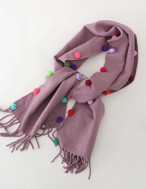 Fashion Purple Color Matching Is Recommended For About 2-12 Years Old Ball Tassels Thickened Double-sided Cashmere Kids Scarf