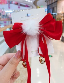 Fashion Red Fur Ball Bow Childrens Hairpin With Tassel Bow Knit Alloy