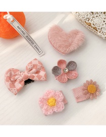 Fashion Pink Love 5 Piece Set [hair Clip] Animal Fruit Smiley Love Geometric Baby Hairpin Hair Rope