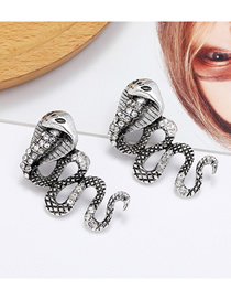 Fashion Ancient Silver Alloy Inlaid Rhinestone Cobra Earrings
