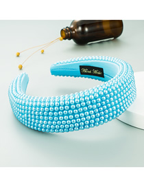 Fashion Light Blue Gypsophila Wide Brim Thick Sponge Pearl Headband